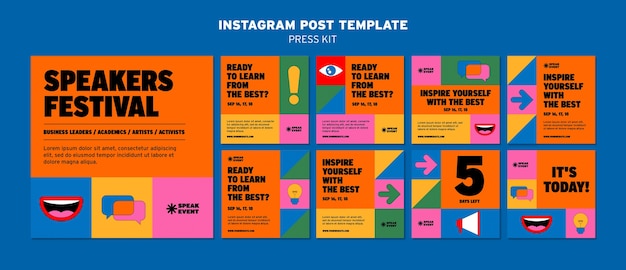 PSD grátis postagens do instagram do kit de imprensa de design plano