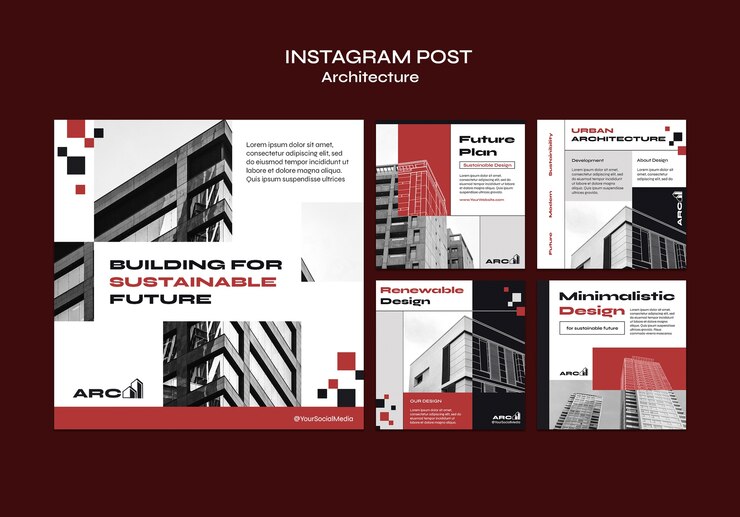 PSD grátis postagens do instagram do projeto de arquitetura de design plano