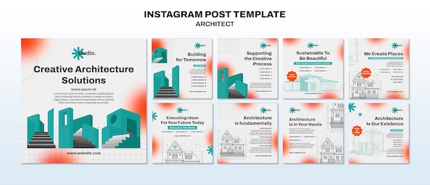 PSD grátis postagens do instagram do projeto de arquitetura