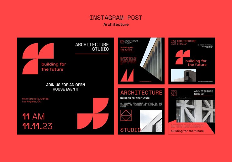 PSD grátis postagens do instagram do projeto de arquitetura