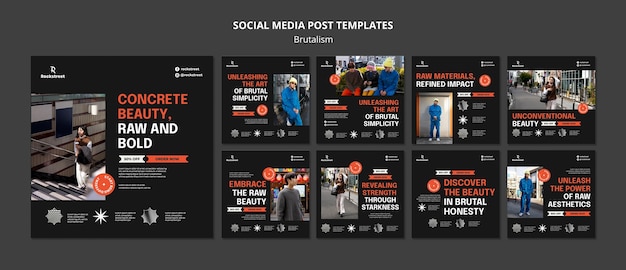 PSD grátis postagens do instagram estilo brutalismo