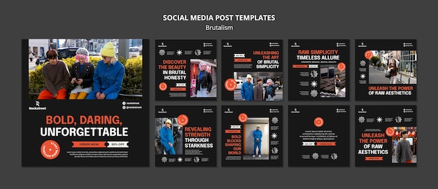 PSD grátis postagens do instagram estilo brutalismo