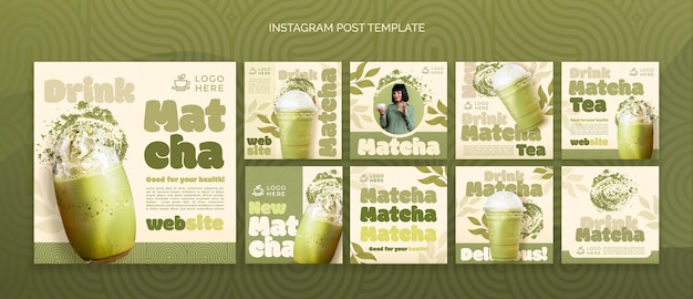 PSD grátis postagens do instagram sobre chá matcha