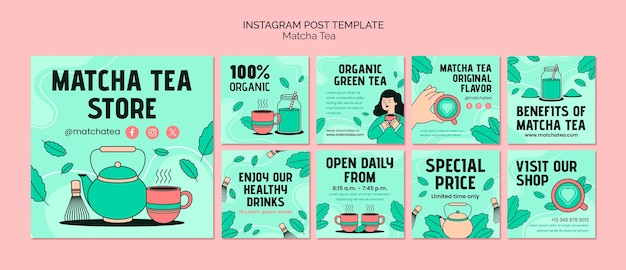 PSD grátis postagens do instagram sobre chá matcha