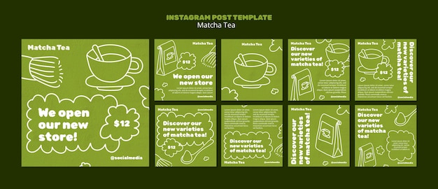 PSD grátis postagens do instagram sobre chá matcha