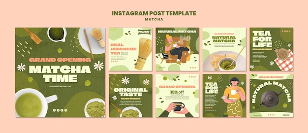 PSD grátis postagens do instagram sobre chá matcha