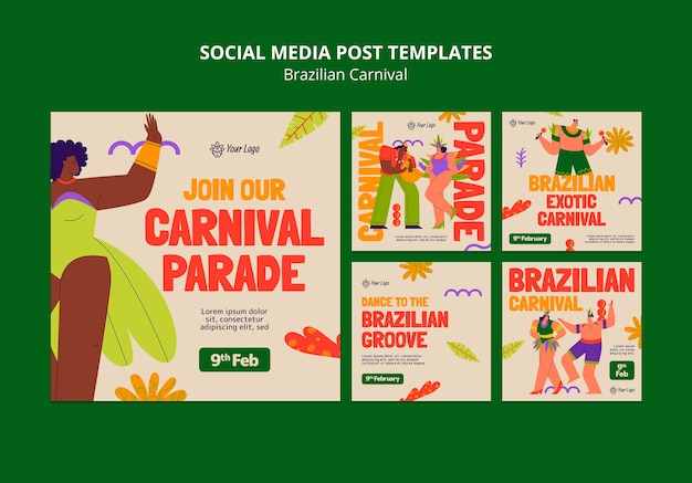 PSD grátis postagens no instagram da celebração do carnaval brasileiro
