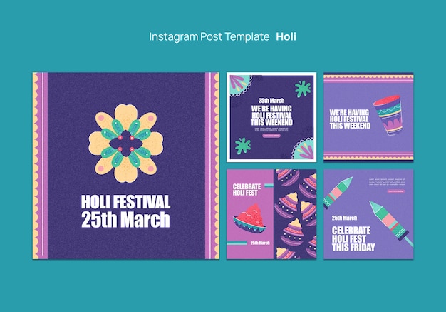 PSD grátis postagens no instagram da celebração do festival holi
