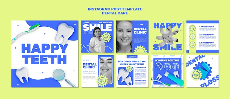 PSD grátis postagens no instagram de atendimento odontológico de design plano