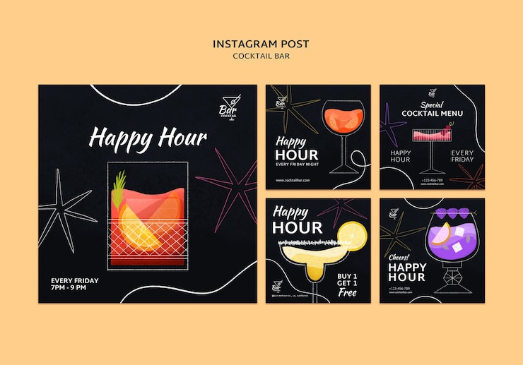 PSD grátis postagens no instagram de celebração da happy hour