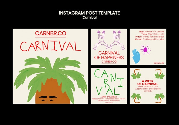 PSD grátis postagens no instagram de celebração do carnaval