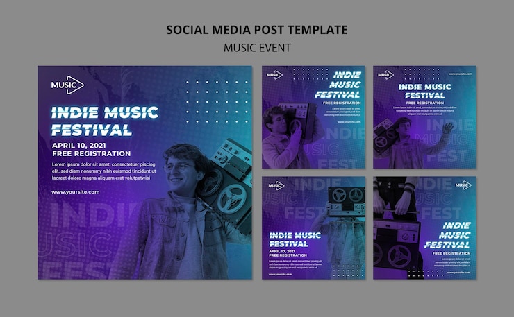 PSD grátis postagens no instagram de festivais de música indie