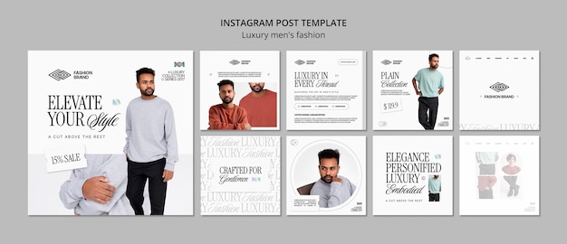 PSD grátis postagens no instagram de moda masculina de luxo com design plano