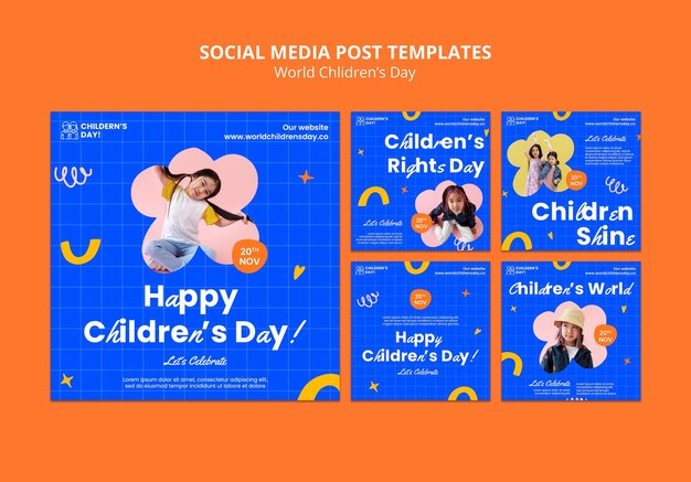 Postagens no instagram do dia mundial da criança em design plano
