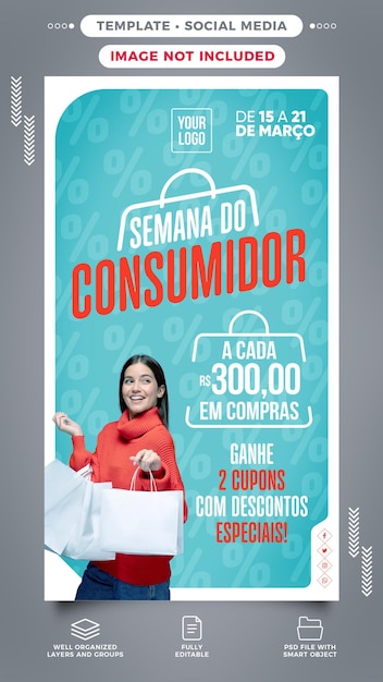 Postar histórias nas redes sociais Semana do consumidor com descontos especiais