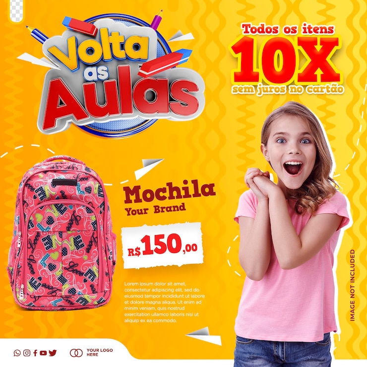 PSD grátis postar modelo de mídia social volta às aulas para campanhas escolares com logotipo 3d volta as aulas no brasil