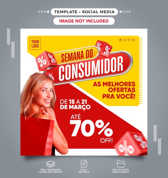 Poste o feed de mídia social semana do consumidor as melhores ofertas para você