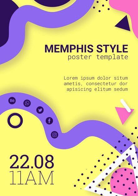 Poster de estilo Memphis amarelo plano