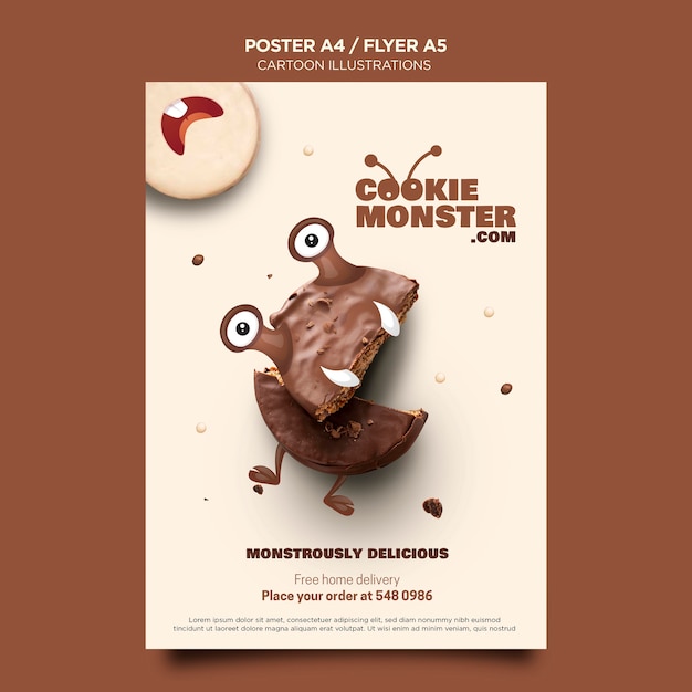 PSD grátis pôster de monstros de biscoitos com ilustrações