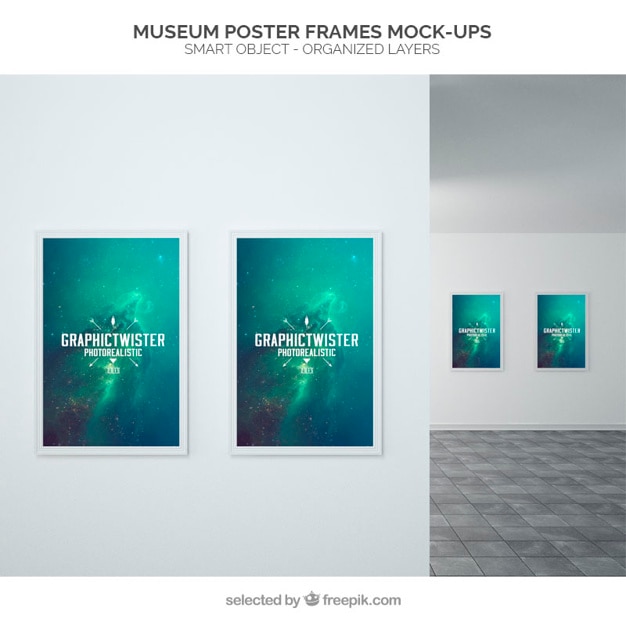 PSD grátis poster museu quadros mockup