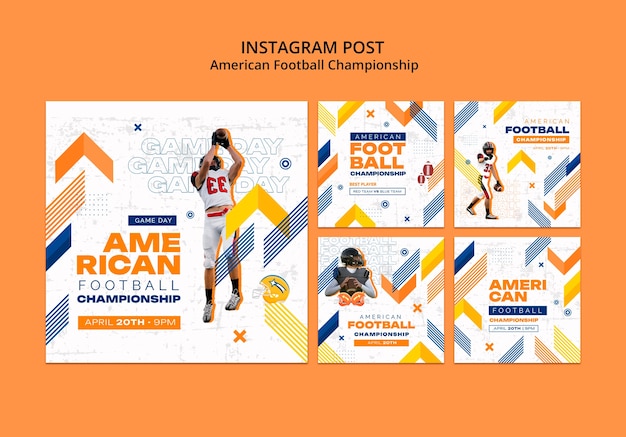 PSD grátis posts de instagram de design plano do super bowl