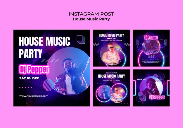 Posts de Instagram de festas de música house