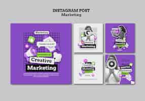 PSD grátis posts de instagram de marketing de design plano