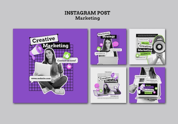 Posts de instagram de marketing de design plano