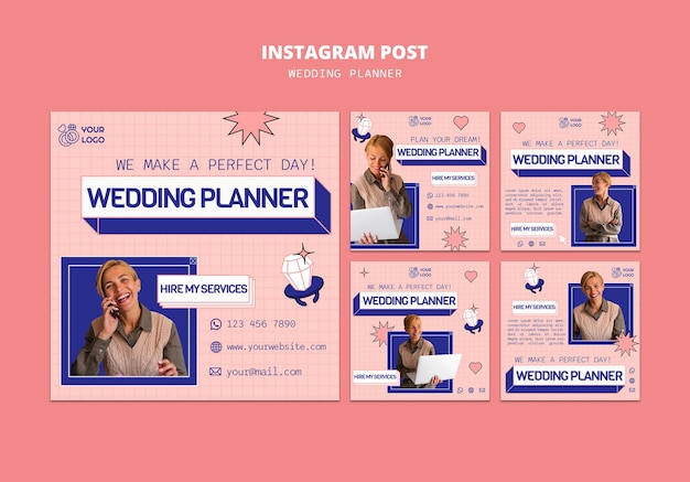 PSD grátis posts de instagram de planejador de casamentos