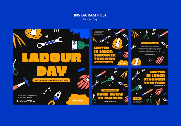 PSD grátis posts no instagram comemorando o dia do trabalho