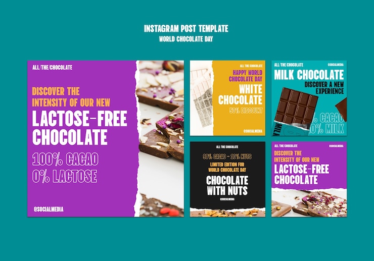 PSD grátis posts no instagram comemorando o dia mundial do chocolate