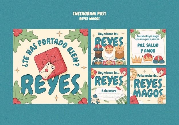 PSD grátis posts no instagram da celebração de reyes magos