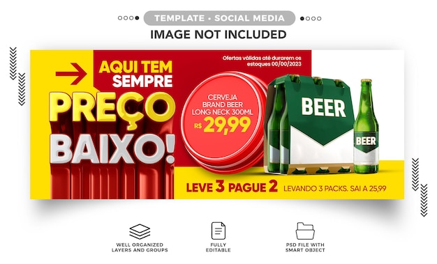 PSD grátis preço baixo de supermercado de banner de mídia social para vendas de bebidas