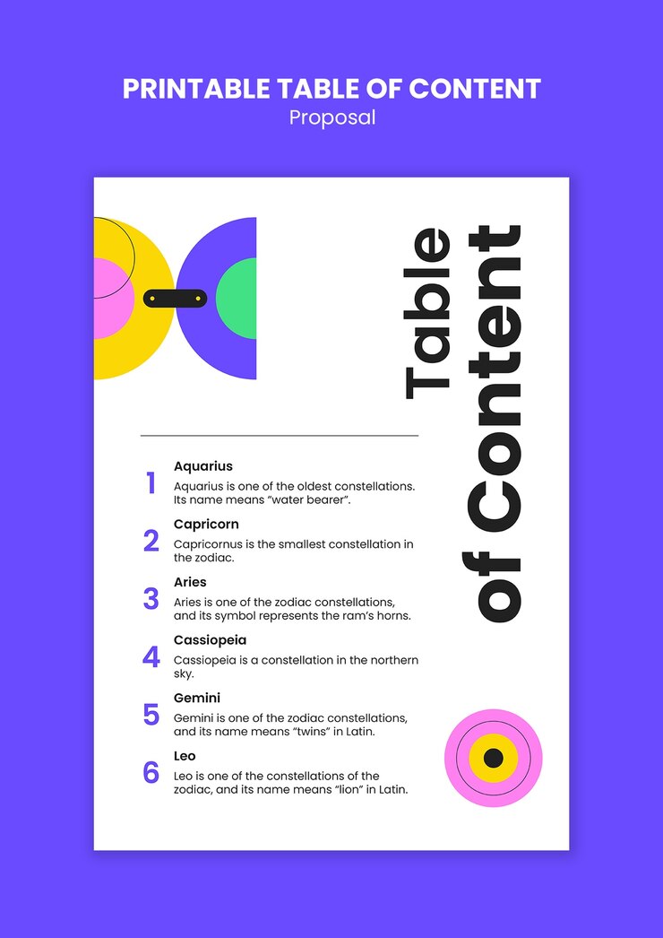 PSD grátis printable table of contents for a proposal template