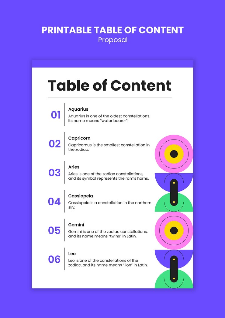 PSD grátis printable table of contents template