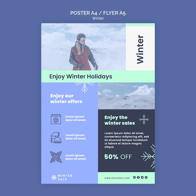 Promoção de inverno com modelo de folheto de desconto