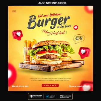 Promoção de mídia social de alimentos e design de postagem de banner instagram