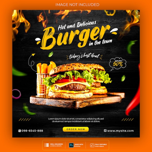 Promoção de mídia social de alimentos e design de postagem de banner instagram