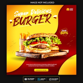 Promoção de mídia social de alimentos e modelo de design de postagem de banner instagram