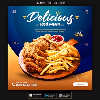 Promoção de mídia social de alimentos e modelo de design de postagem de banner instagram