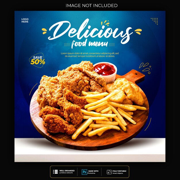 Promoção de mídia social de alimentos e modelo de design de postagem de banner instagram