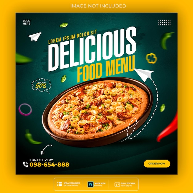 Promoção de mídia social de alimentos e modelo de design de postagem de banner instagram