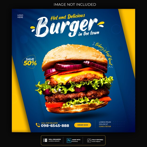 Promoção de mídia social de alimentos e modelo de design de postagem de banner