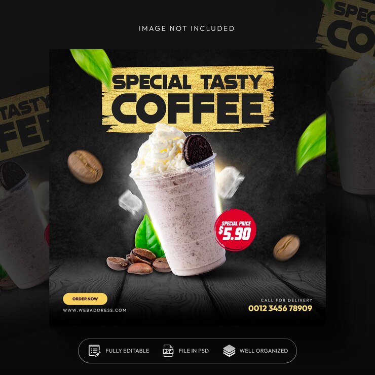 PSD grátis promoção do menu de bebidas da cafeteria mídias sociais design de modelo de banner de postagem no instagram