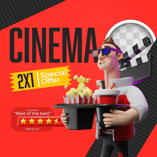 PSD grátis pronto para o banner do cinema. ilustração 3d