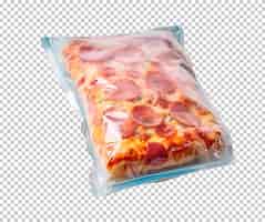 PSD grátis psd saco de vácuo transparente de plástico com pizza congelada isolada no fundo