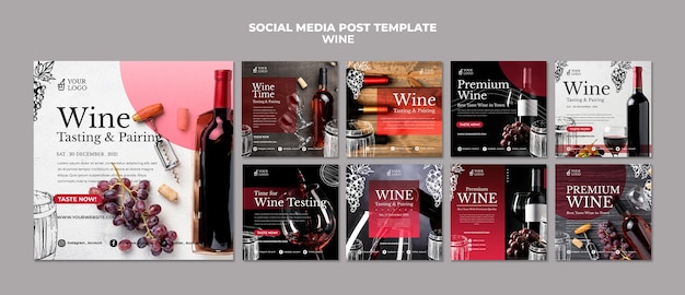 PSD grátis publicação nas redes sociais de degustação de vinhos