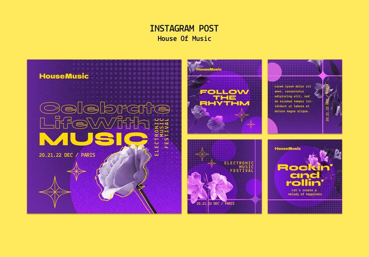PSD grátis publicações no instagram de festas de música house
