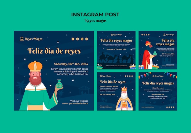 PSD grátis publicações no instagram de reyes magos