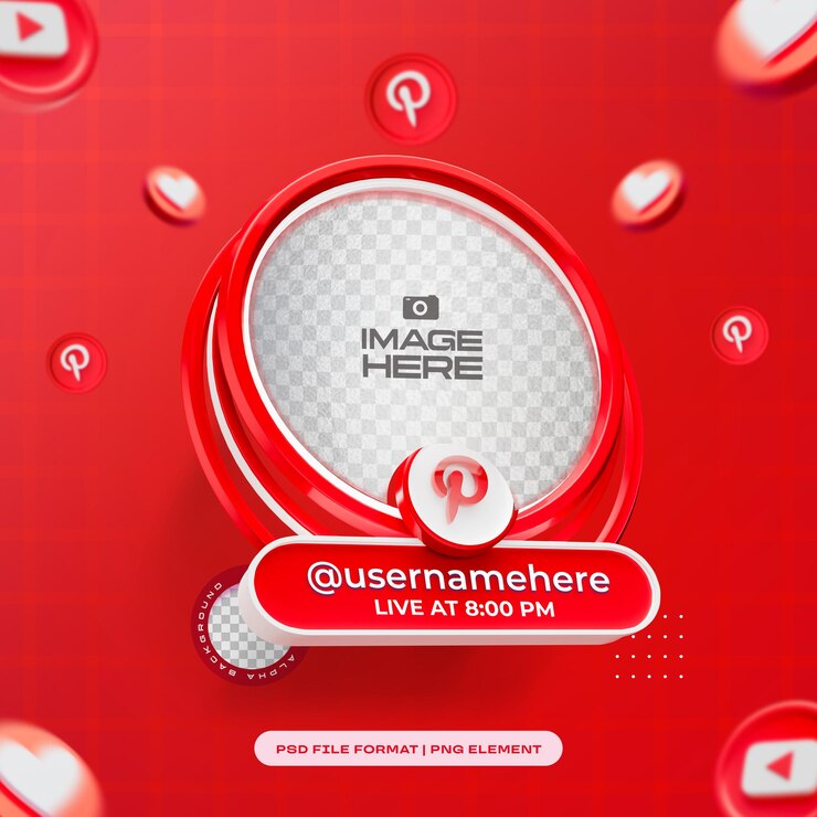 PSD grátis quadro 3d de perfil redondo para o pinterest nas redes sociais isolado